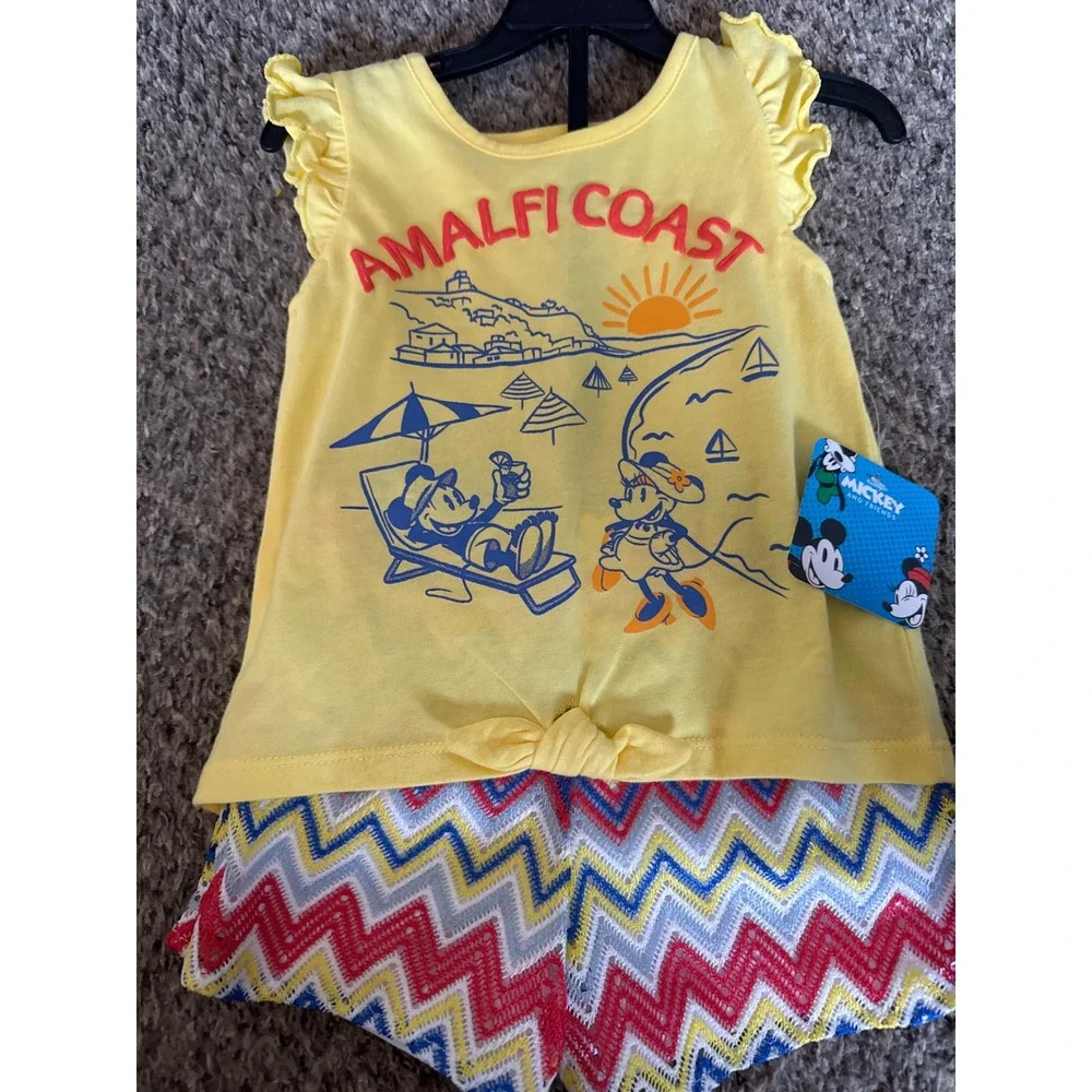 2T Disney Mickey and Friends Amalfi Coast Yellow Tank and Chevron Short Set Kids